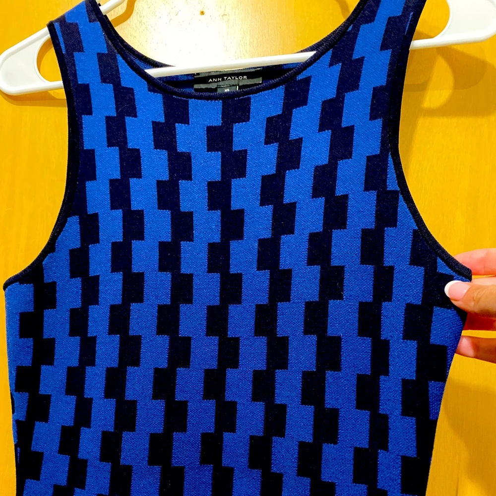Ann Taylor navy blue and black Jackard dress